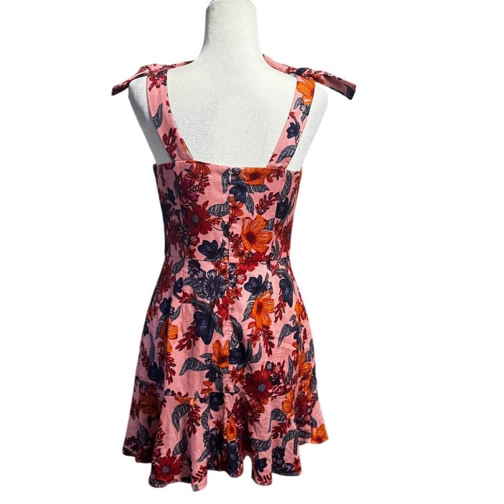 Finders Keepers Floral Twee Mini Dress Pink Linen Blend Square Neck Size M - Picture 2 of 6